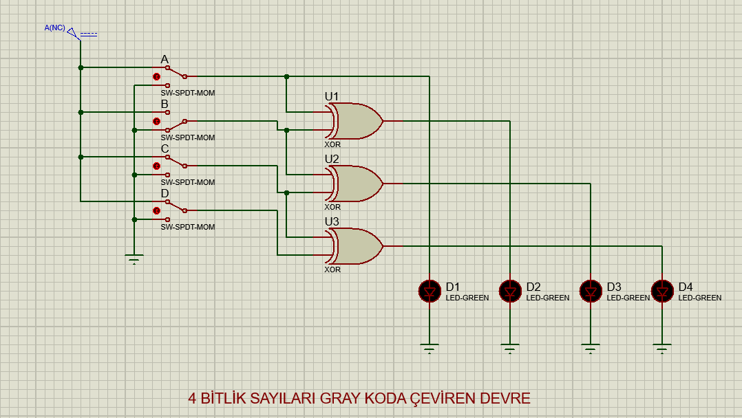 4 bitlik sayıyı gray koda çeviren devre